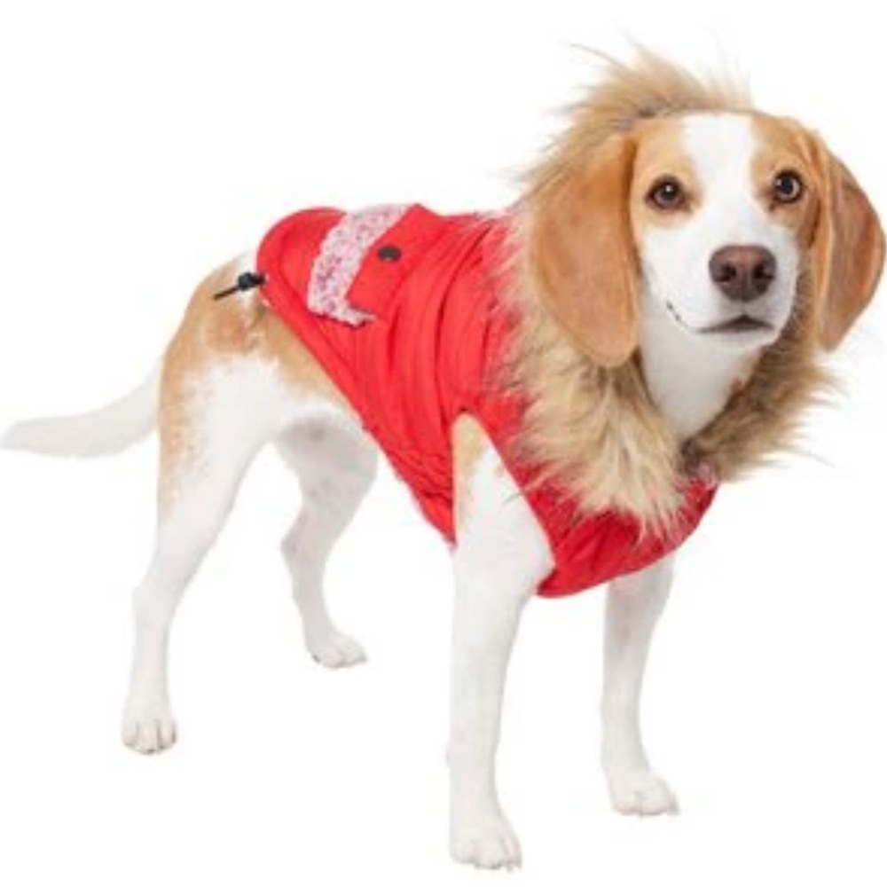 Red Dog Winter Coat with Faux Fur Trim Medium